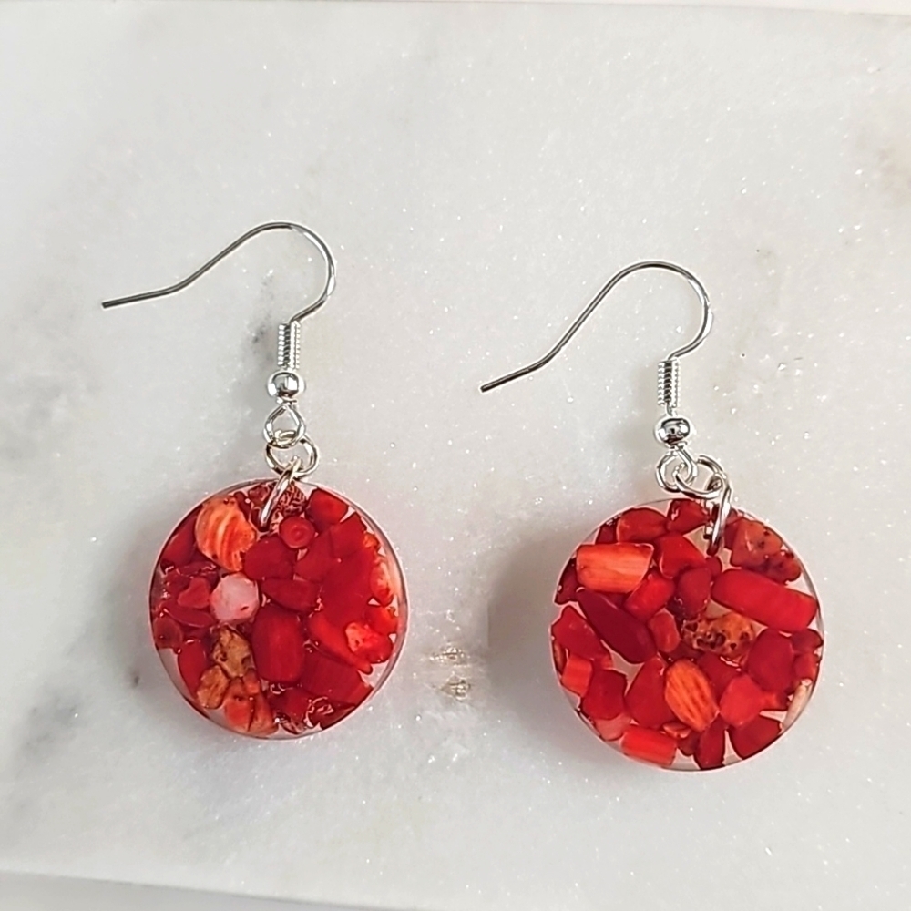 Flat Round Bamboo Coral Earrings